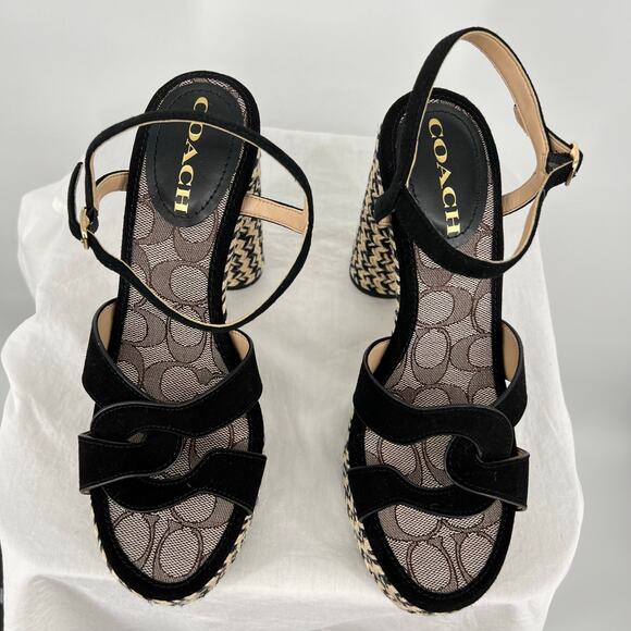 NWT NIB Womens black tan Talina Suede Espadrille Platform High Heel Sandal C2314 - Picture 3 of 11